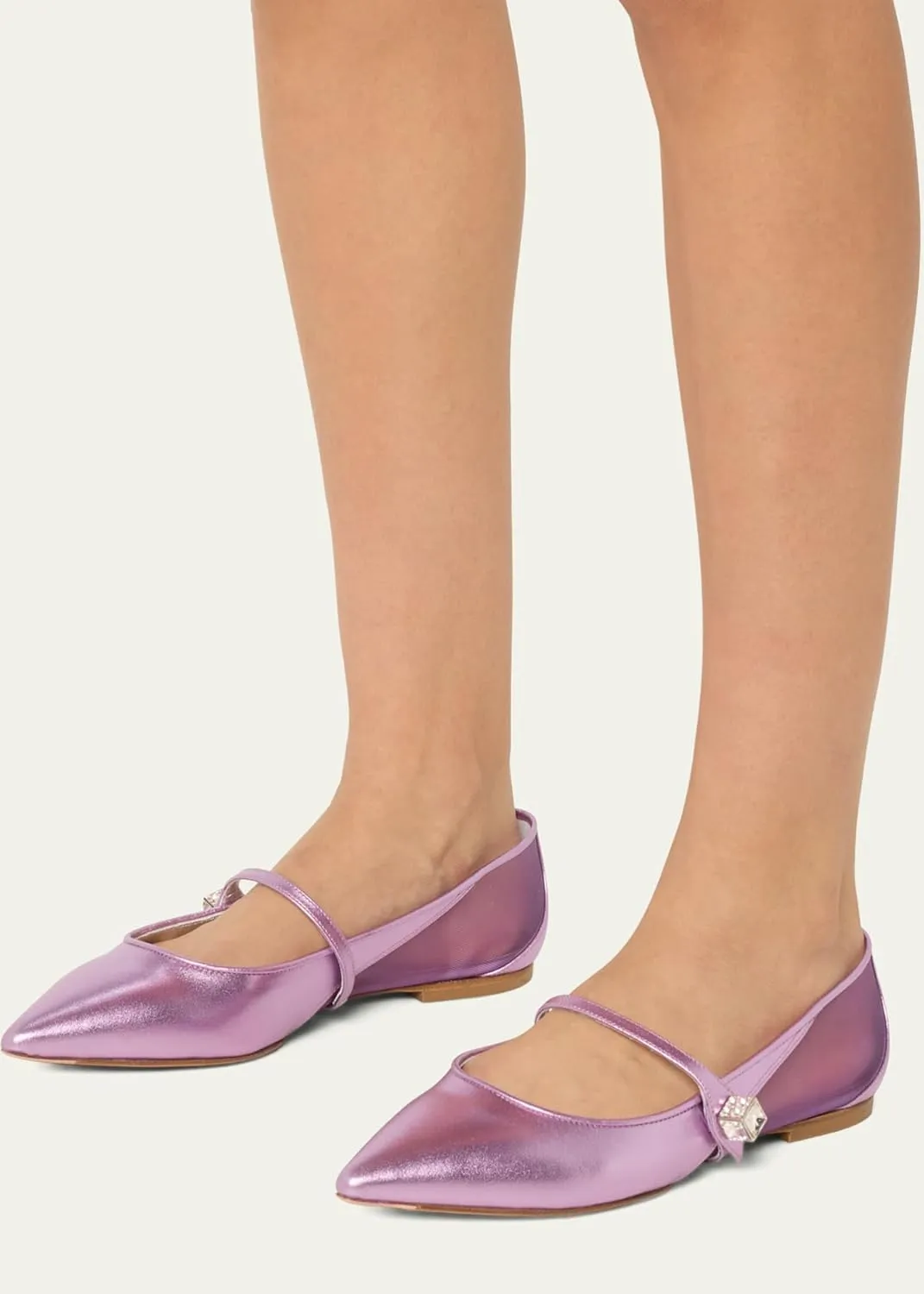 Mesh Ballet Flats for Women with Crystal Rhinestone Closed Pointed Toe Button Strap Slip On Ballerina Shoes Casual Comfortable Dress Sheer Fishnet Mary Jane Shoes Ladies Leather