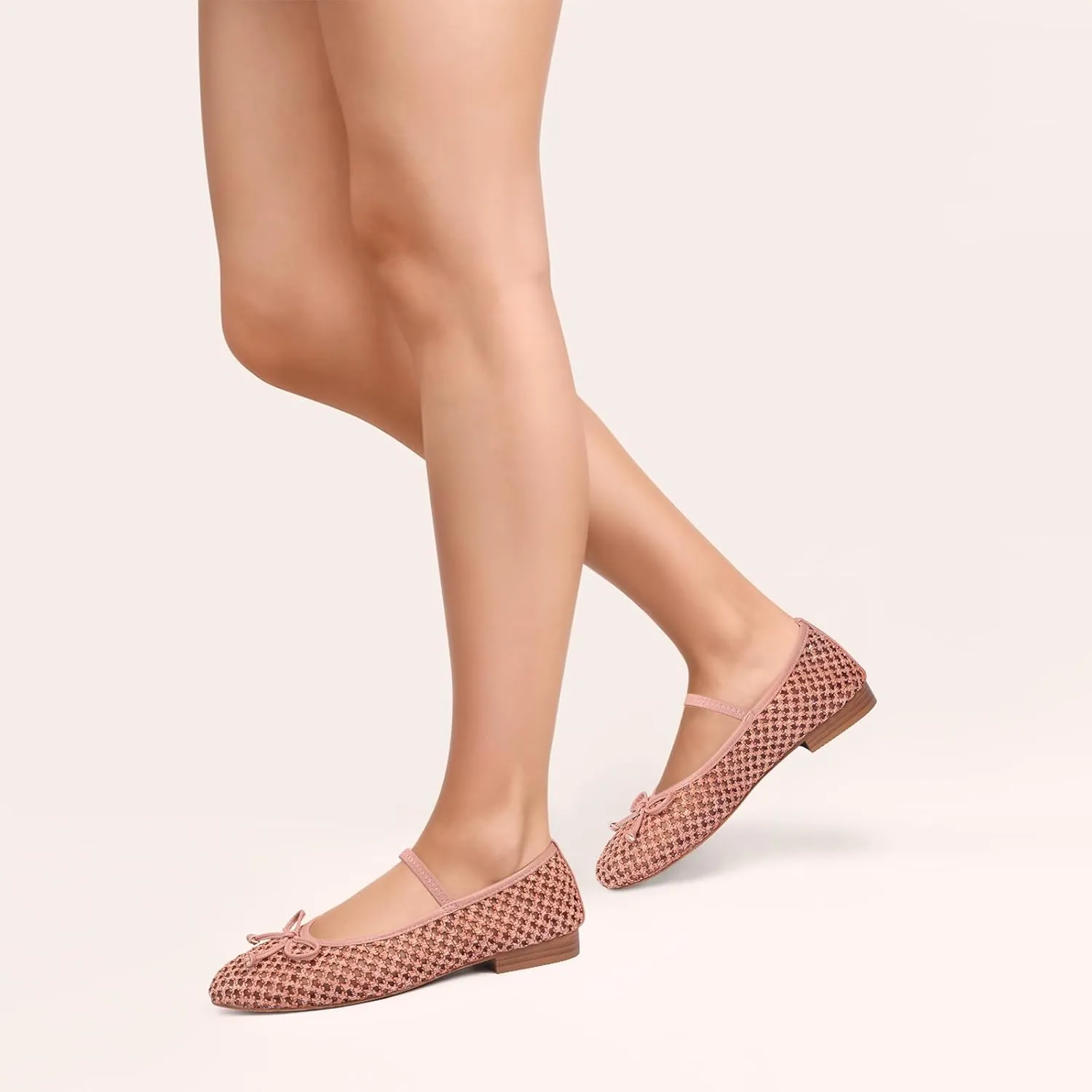 Mesh Ballet Flats for Women Woven Raffia Round Toe with Bow Ballerina Flats Mary Jane Slip On Ladies Casual Strap Dress Shoes