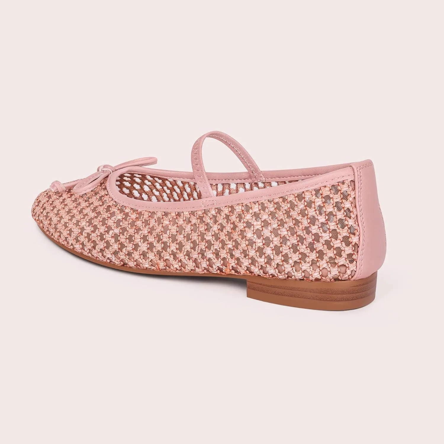Mesh Ballet Flats for Women Woven Raffia Round Toe with Bow Ballerina Flats Mary Jane Slip On Ladies Casual Strap Dress Shoes