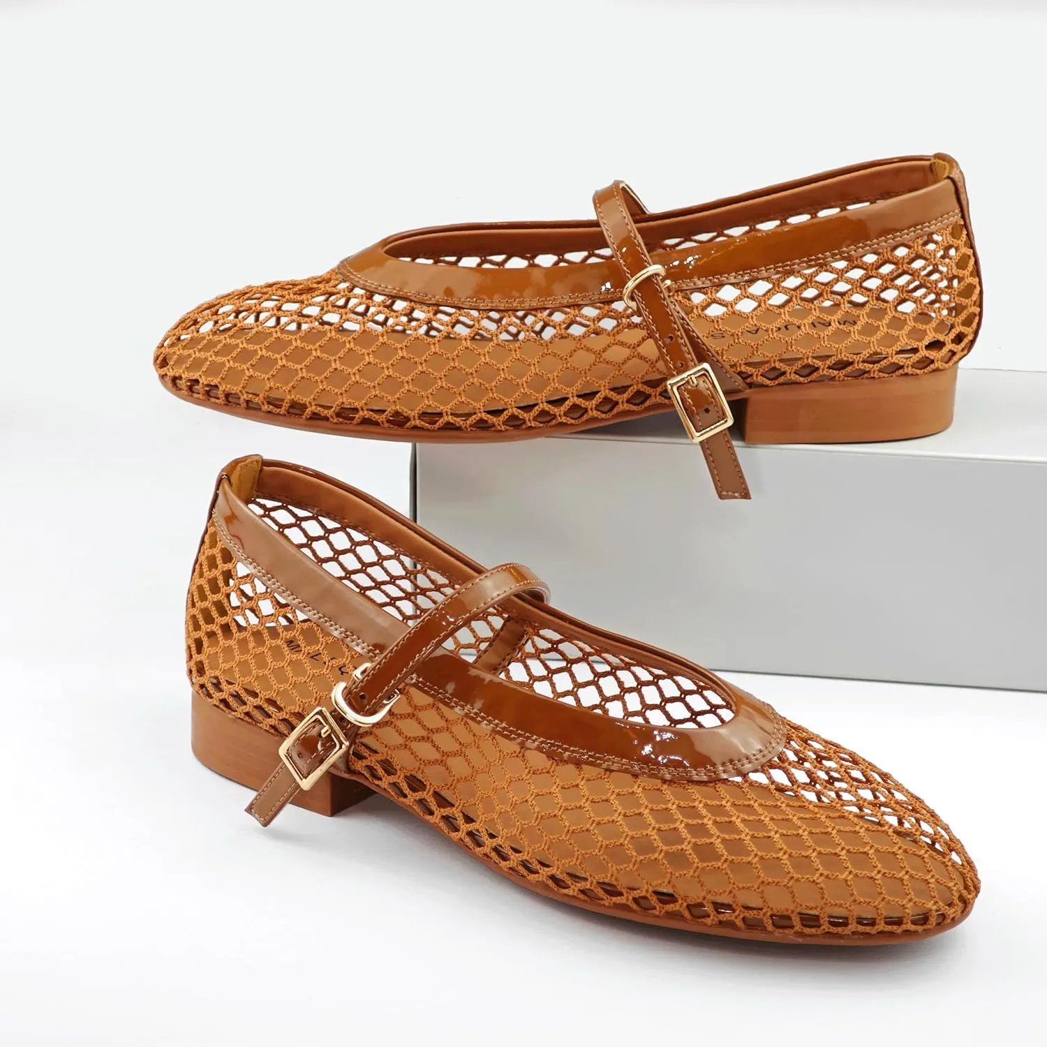 Mesh Flats for Women Ballet Mary Jane Flats Buckle Strap Comfy Casual Office Daily Ballerina Flat Women Shoes