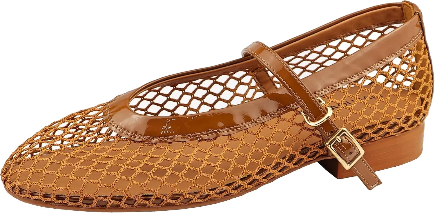Mesh Flats for Women Ballet Mary Jane Flats Buckle Strap Comfy Casual Office Daily Ballerina Flat Women Shoes
