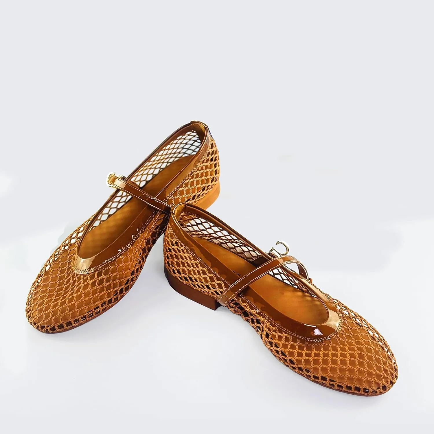 Mesh Flats for Women Ballet Mary Jane Flats Buckle Strap Comfy Casual Office Daily Ballerina Flat Women Shoes
