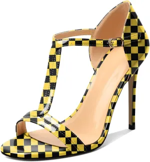 Mettesally Women's Ankle Strap Stilettos Open Round Toe Heeled Sandals Wedding Shoes High Heel Sandals