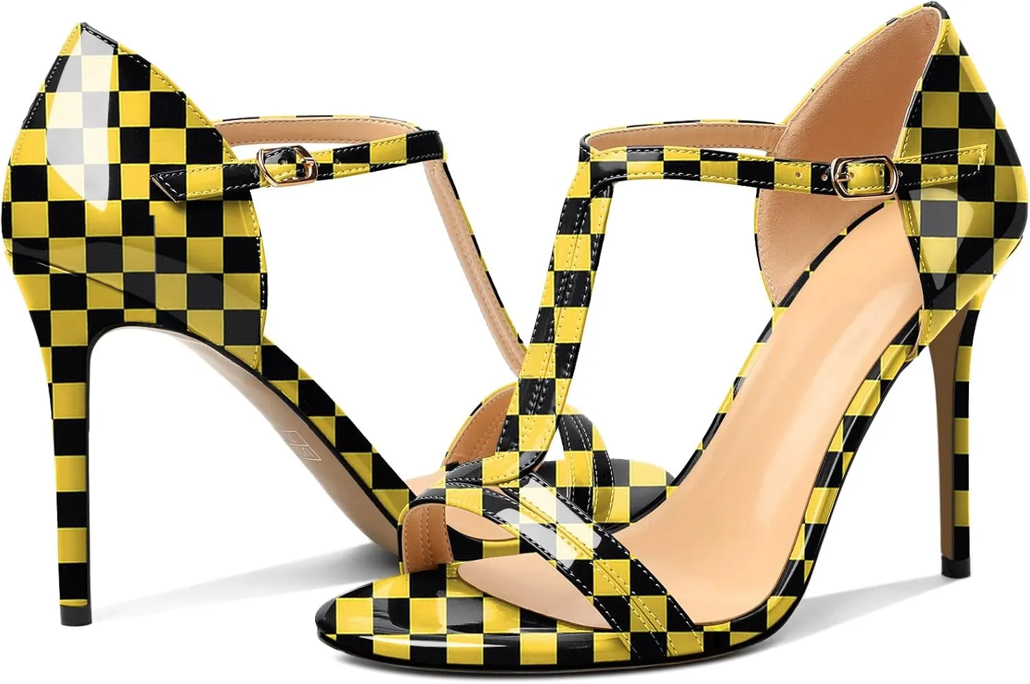 Mettesally Women's Ankle Strap Stilettos Open Round Toe Heeled Sandals Wedding Shoes High Heel Sandals