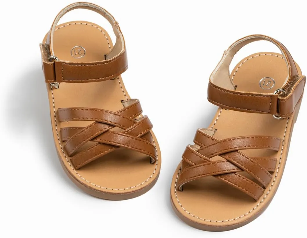 Miamooi Toddler Girls Summer Sandals Little Kid Open Toe Princess Dress Flats Sandals PU Leather Rubber Sole Wedding School Shoes
