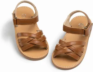 Miamooi Toddler Girls Summer Sandals Little Kid Open Toe Princess Dress Flats Sandals PU Leather Rubber Sole Wedding School Shoes