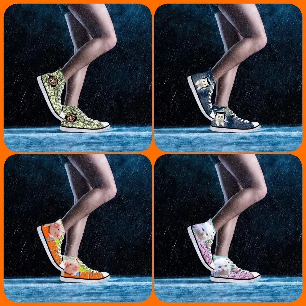 Micoklinlin Canvas Shoes for Women Novelty Girls High Top Canvas Sneakers Lace Ups Cute Animal Casual Teens Walking Shoes