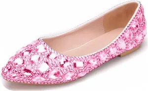 Minishion Wedding Shoes for Women Flats Comfortable Rhinestone Slip on Pumps Shoes