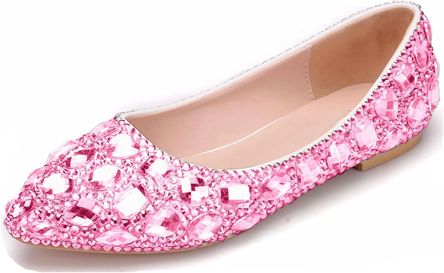 Minishion Wedding Shoes for Women Flats Comfortable Rhinestone Slip on Pumps Shoes