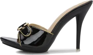 Minishion Women Mule Sandals Heels with Buckle Slip-on Summer Casual Dress Shoes