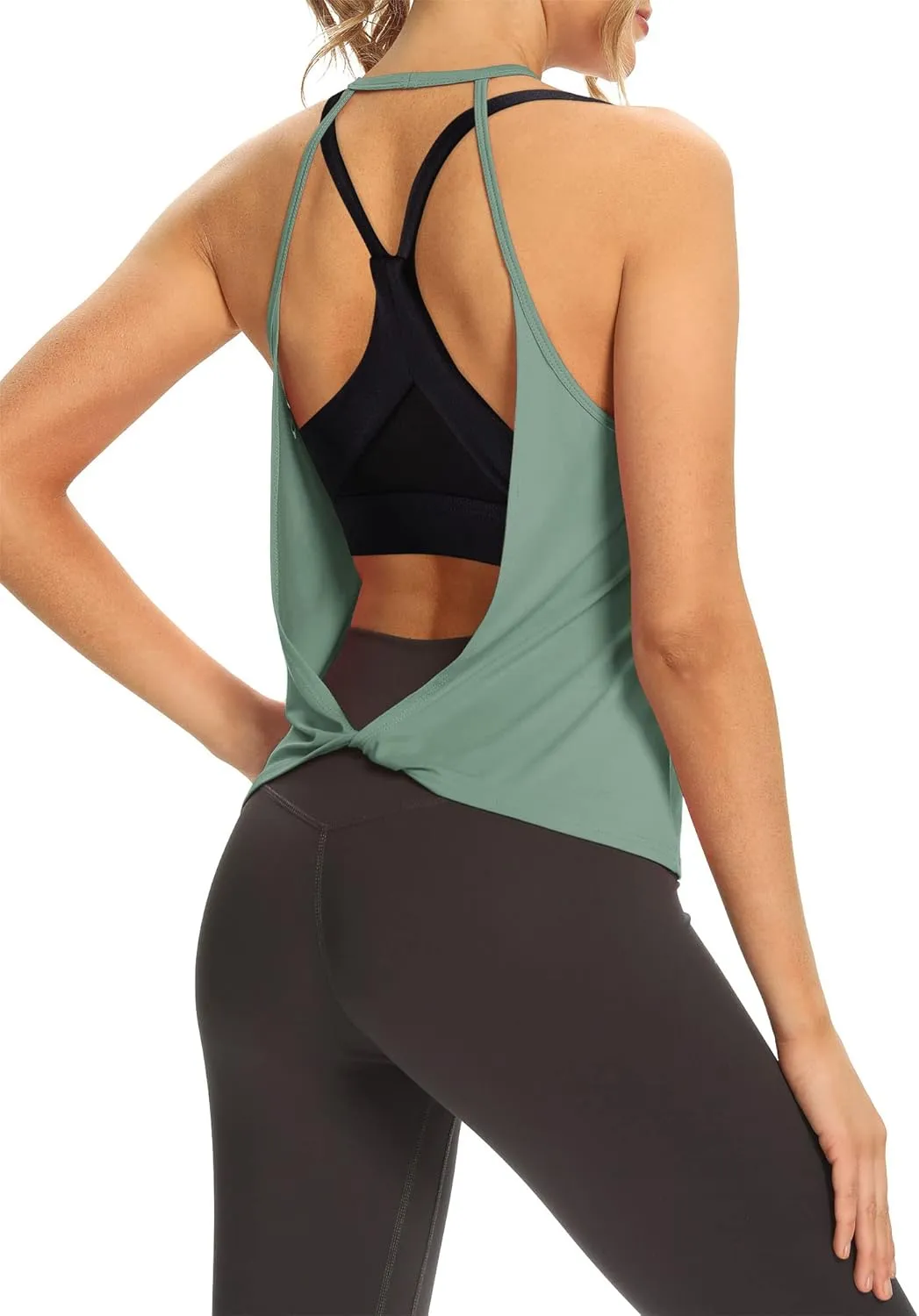 Mippo Womens Open Back Workout Tops Sleeveless Halter Gym Athletic Tank Tops Loose Fit