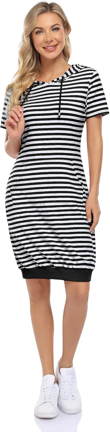 MISSKY Women's Pullover Hooded Kangaroo Pocket Sweatshirt Casual Hoodie Dress