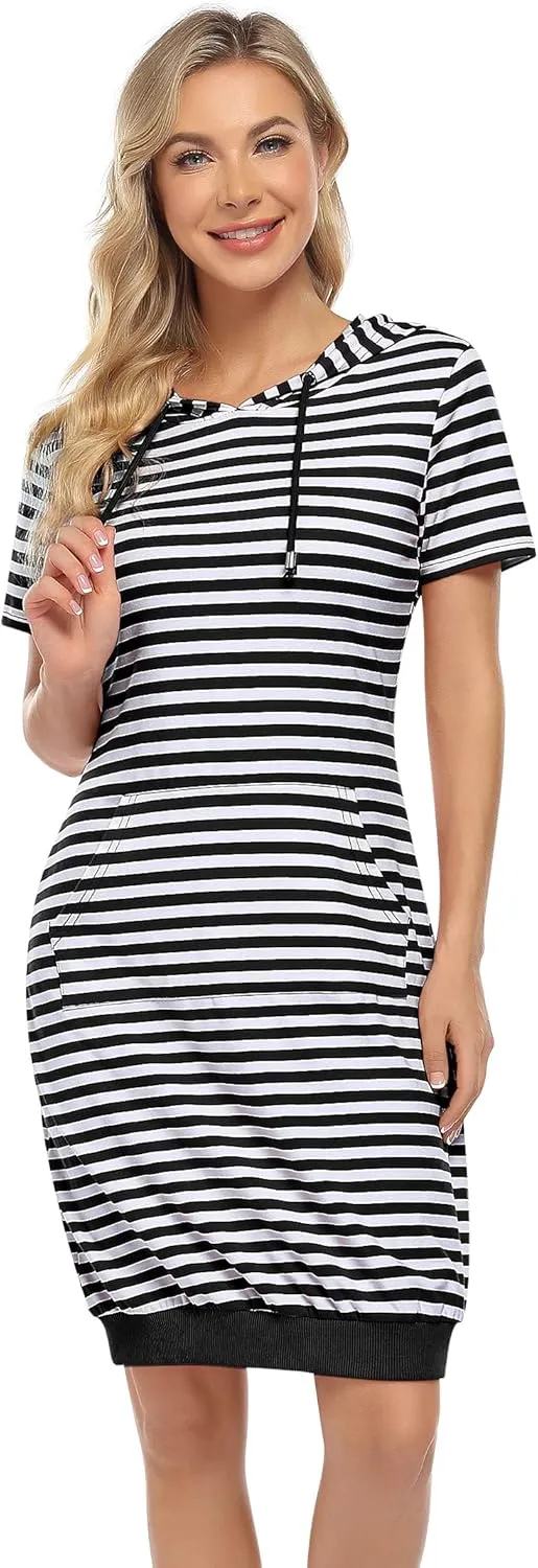 MISSKY Women's Pullover Hooded Kangaroo Pocket Sweatshirt Casual Hoodie Dress