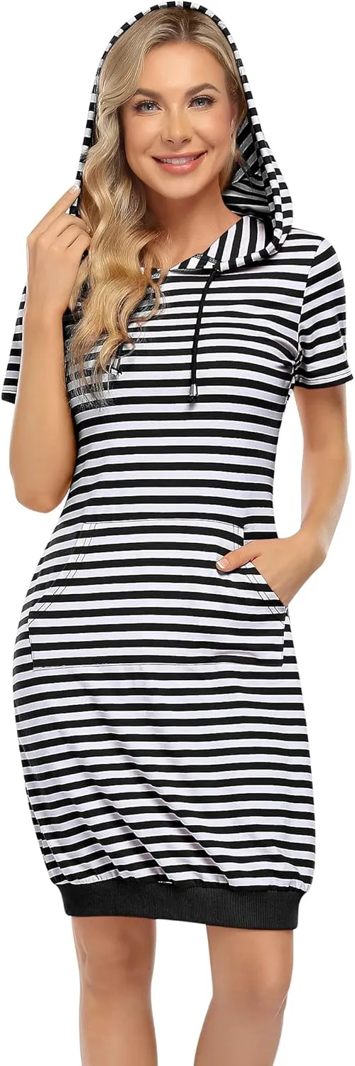 MISSKY Women's Pullover Hooded Kangaroo Pocket Sweatshirt Casual Hoodie Dress