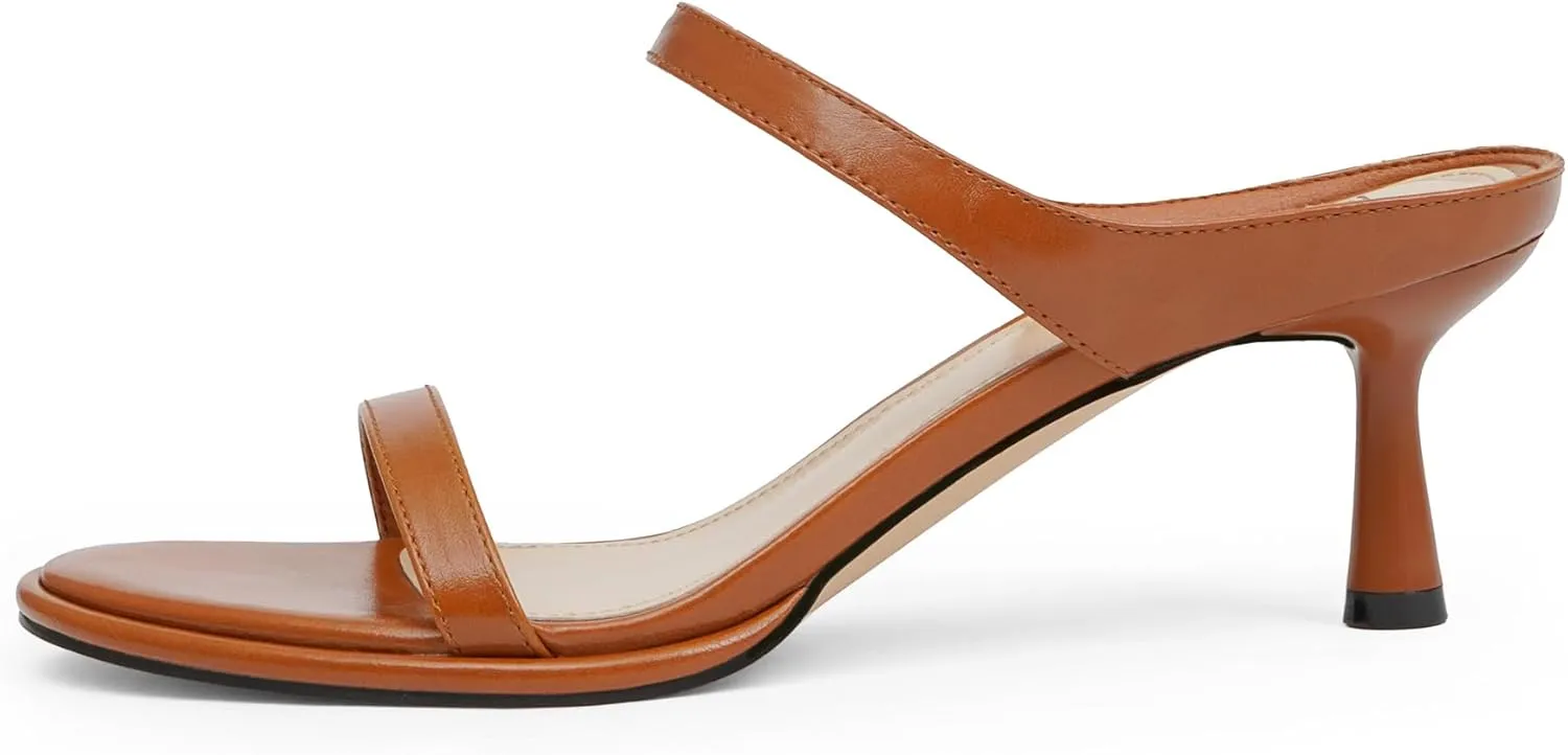 Modatope Two Strap Heeled Sandals for Women Kitten Heel Rounded Toe Heels Women Slip on Open Toe Sandals