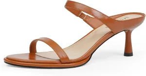 Modatope Two Strap Heeled Sandals for Women Kitten Heel Rounded Toe Heels Women Slip on Open Toe Sandals
