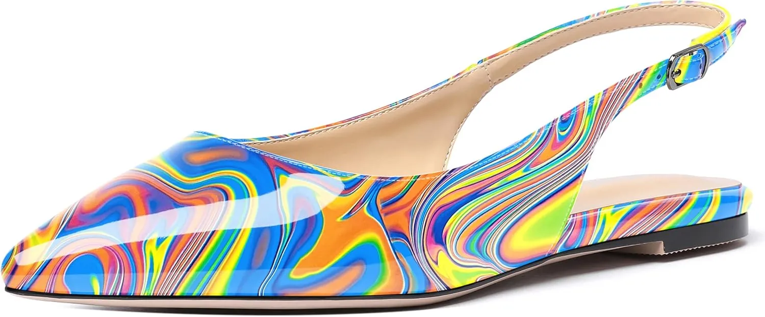 MODENCOCO Women's Pointed Toe Patent Slingback Dating Casual Flats Sandals