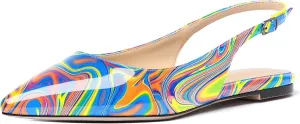 MODENCOCO Women's Pointed Toe Patent Slingback Dating Casual Flats Sandals