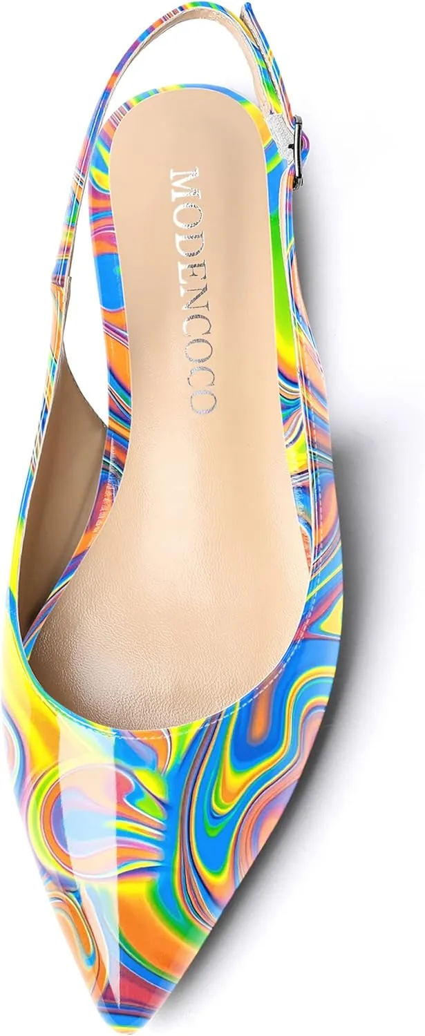 MODENCOCO Women's Pointed Toe Patent Slingback Dating Casual Flats Sandals