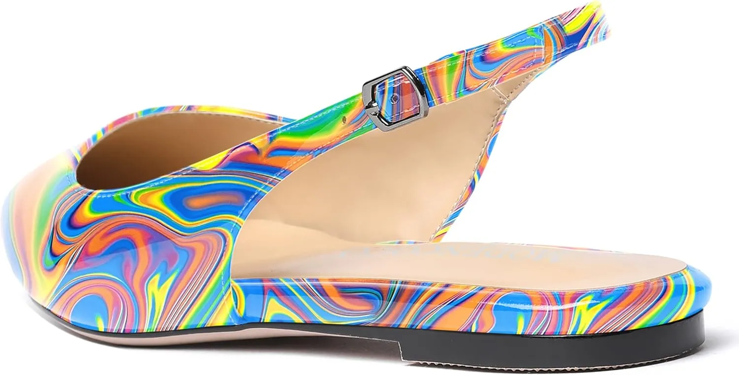 MODENCOCO Women's Pointed Toe Patent Slingback Dating Casual Flats Sandals