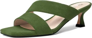 MOVINSTEPS Womens Indoor Slip On Dress Solid Suede Square Toe Kitten Low Heel Sandals 2 Inch