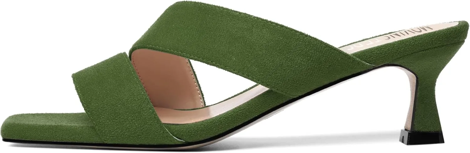 MOVINSTEPS Womens Indoor Slip On Dress Solid Suede Square Toe Kitten Low Heel Sandals 2 Inch