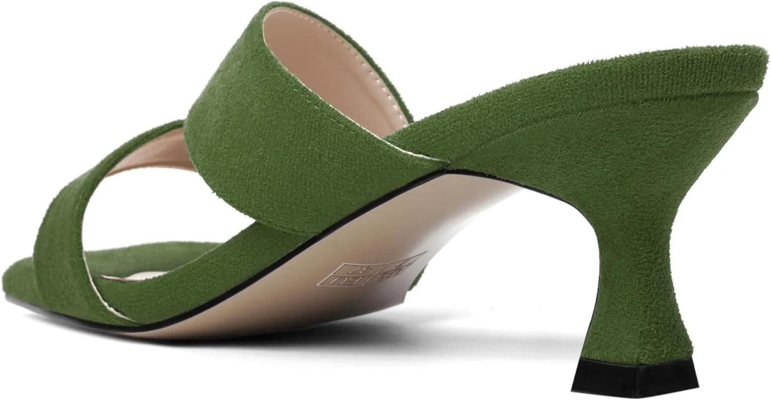 MOVINSTEPS Womens Indoor Slip On Dress Solid Suede Square Toe Kitten Low Heel Sandals 2 Inch