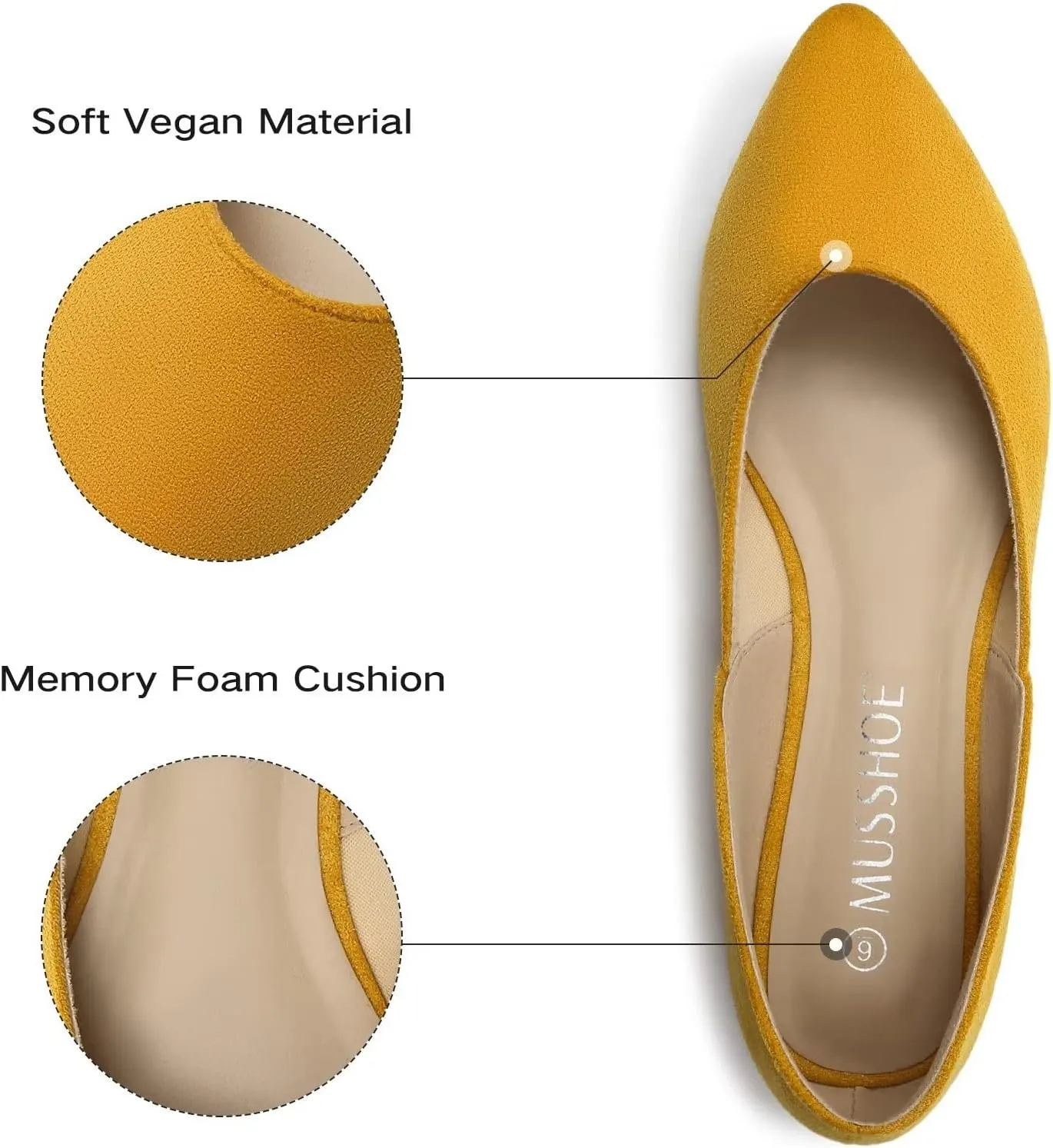 MUSSHOE Flats Shoes Women Pointed Toe Flats for Women Elegant Women's Flats