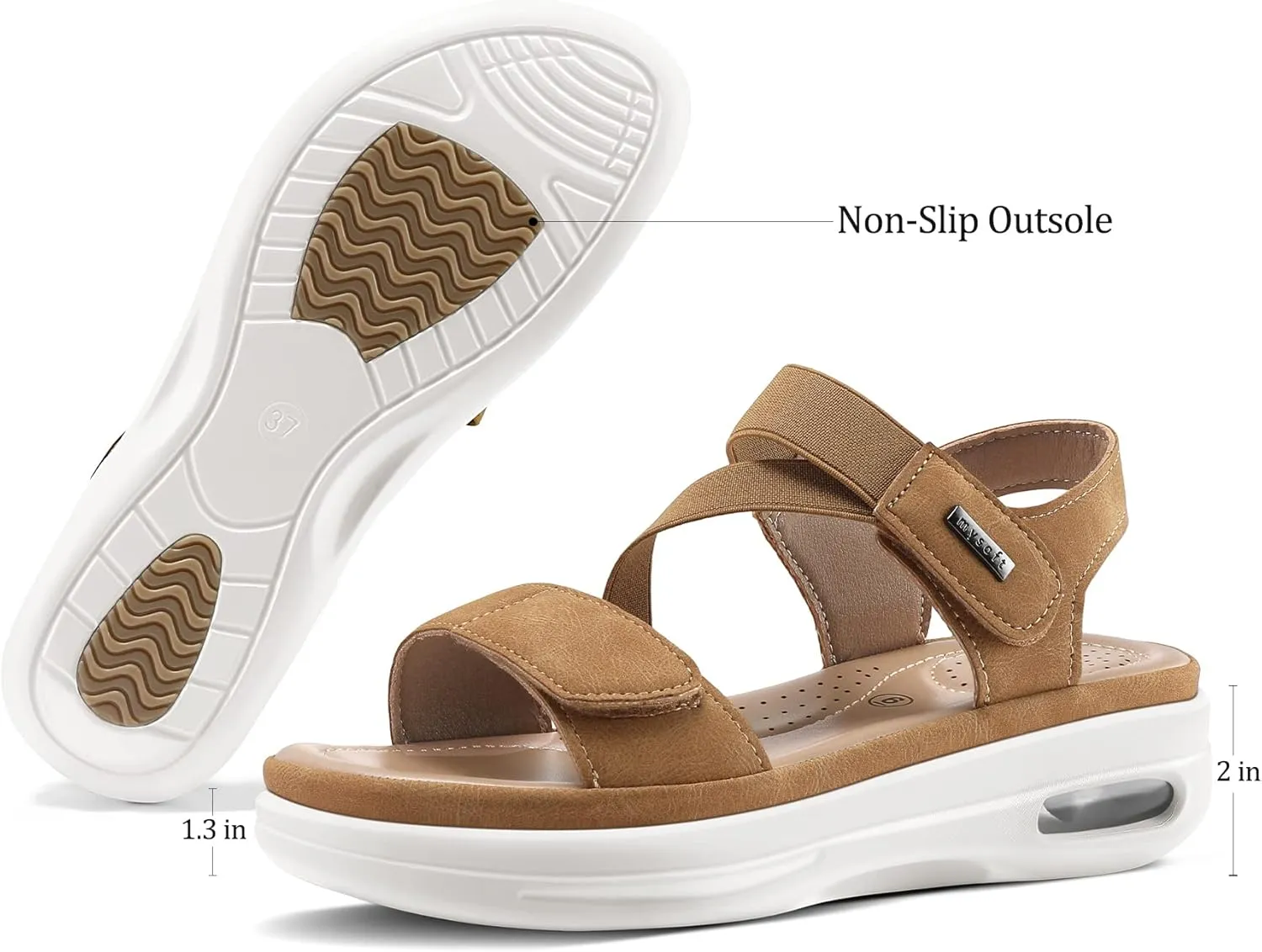 mysoft Women's Summer Walking Sandals Air Cushion Support Platform Ankle Strap Shoes Comfortable Casual Wedge Sandals