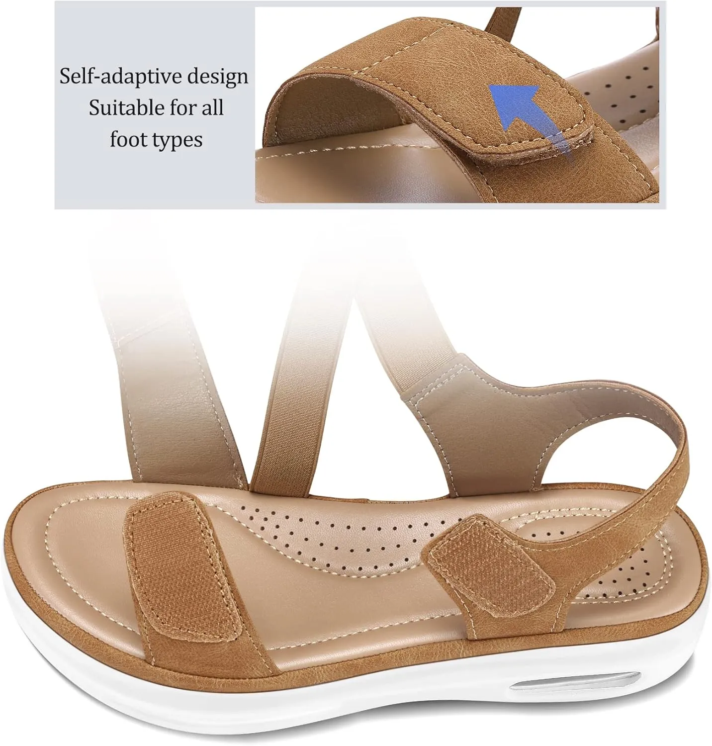 mysoft Women's Summer Walking Sandals Air Cushion Support Platform Ankle Strap Shoes Comfortable Casual Wedge Sandals