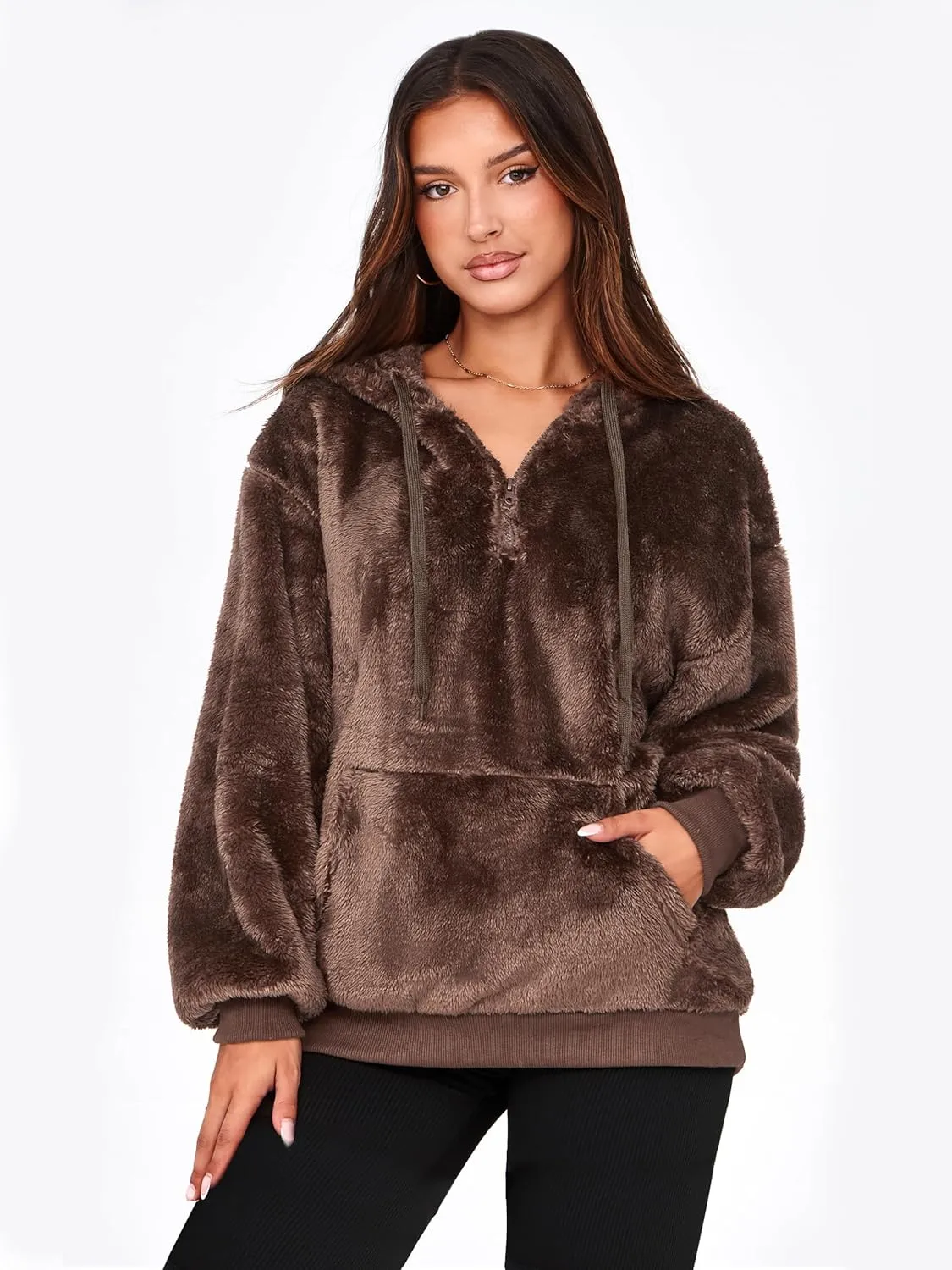 NIeyook Sherpa Fleece Hoodies for Women Fuzzy Oversized Zip up Hoodie with Pockets Casual Pullover Hooded Sweatshirt