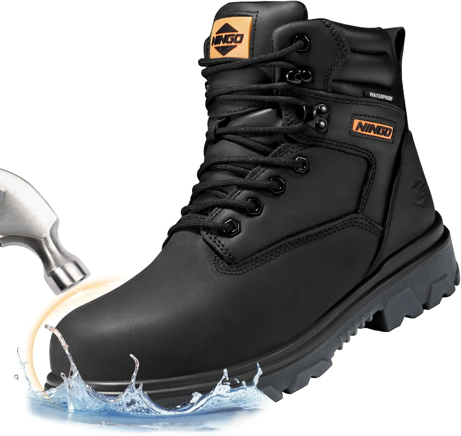 NINGO Work Boots for Men, Steel Toe Waterproof Boots with Puncture Proof, Oil & Slip Resistant, Comfortable Mens Construction Boot with EH Protection, Leather Shoes for Industrial