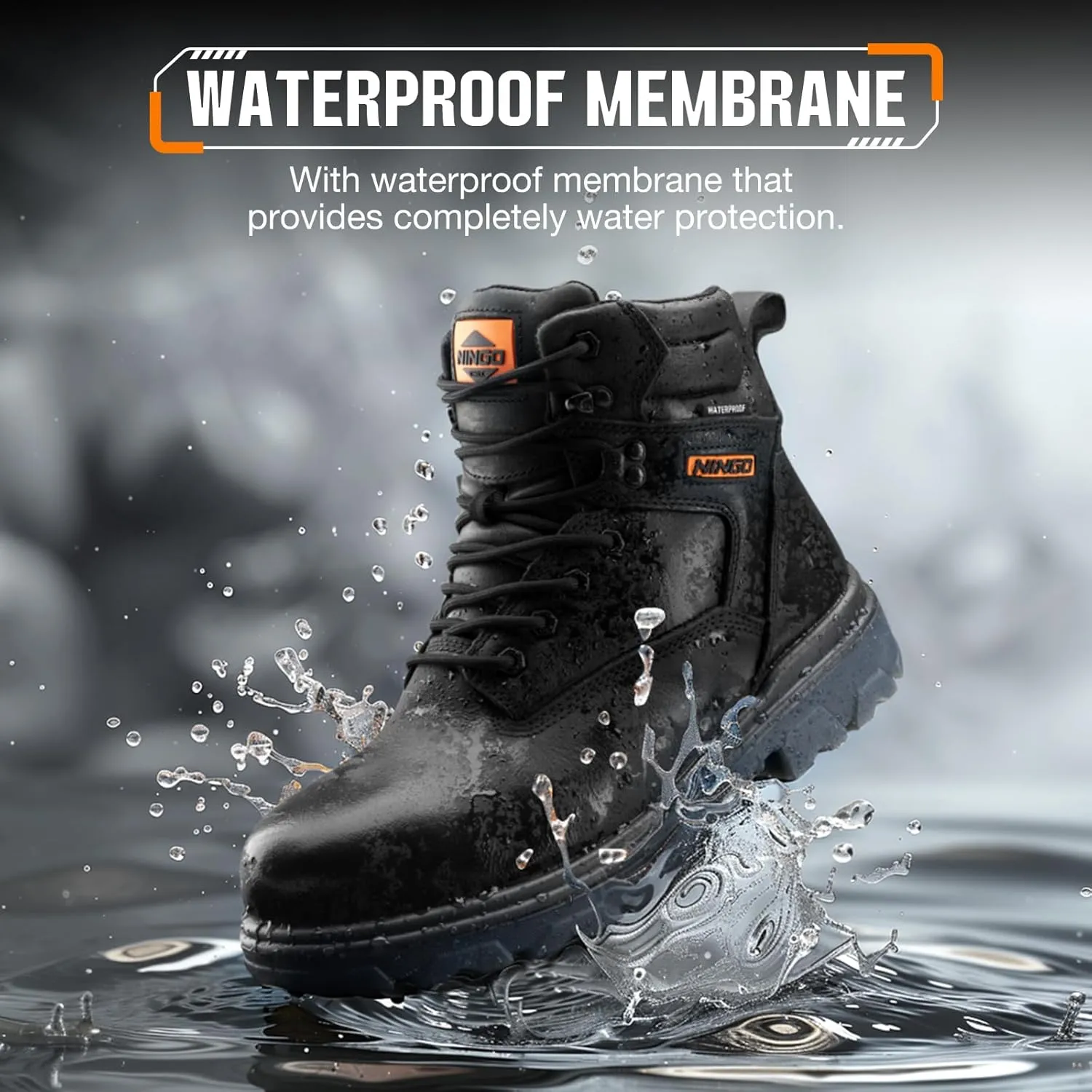 NINGO Work Boots for Men, Steel Toe Waterproof Boots with Puncture Proof, Oil & Slip Resistant, Comfortable Mens Construction Boot with EH Protection, Leather Shoes for Industrial
