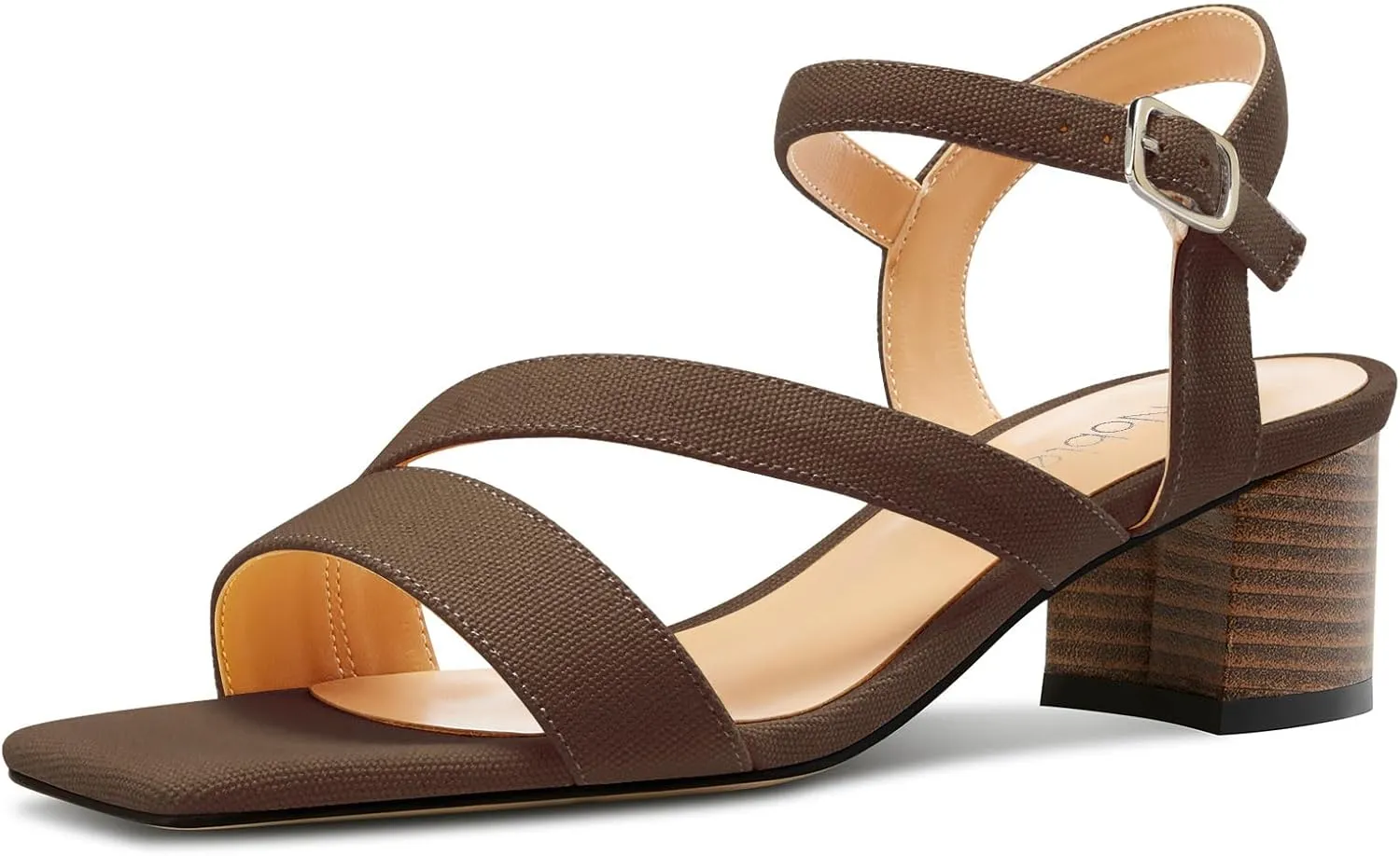 NobleOnly Womens Mid Block Heel Open Toe Ankle Strap Buckle Sandals Casual Office Dress Denim Summer Shoes 2.0 Inches Heels
