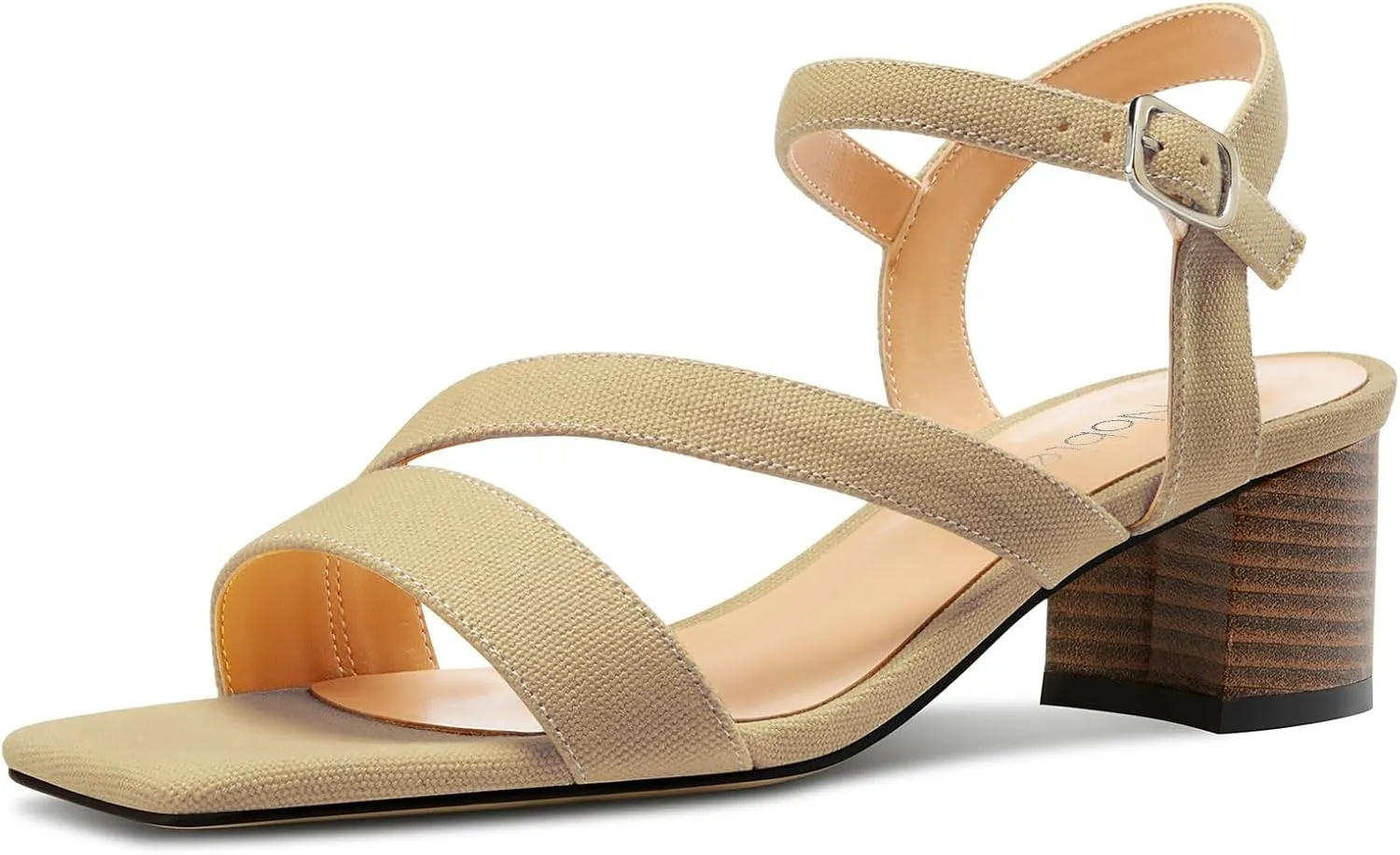 NobleOnly Womens Mid Block Heel Open Toe Ankle Strap Buckle Sandals Casual Office Dress Denim Summer Shoes 2.0 Inches Heels