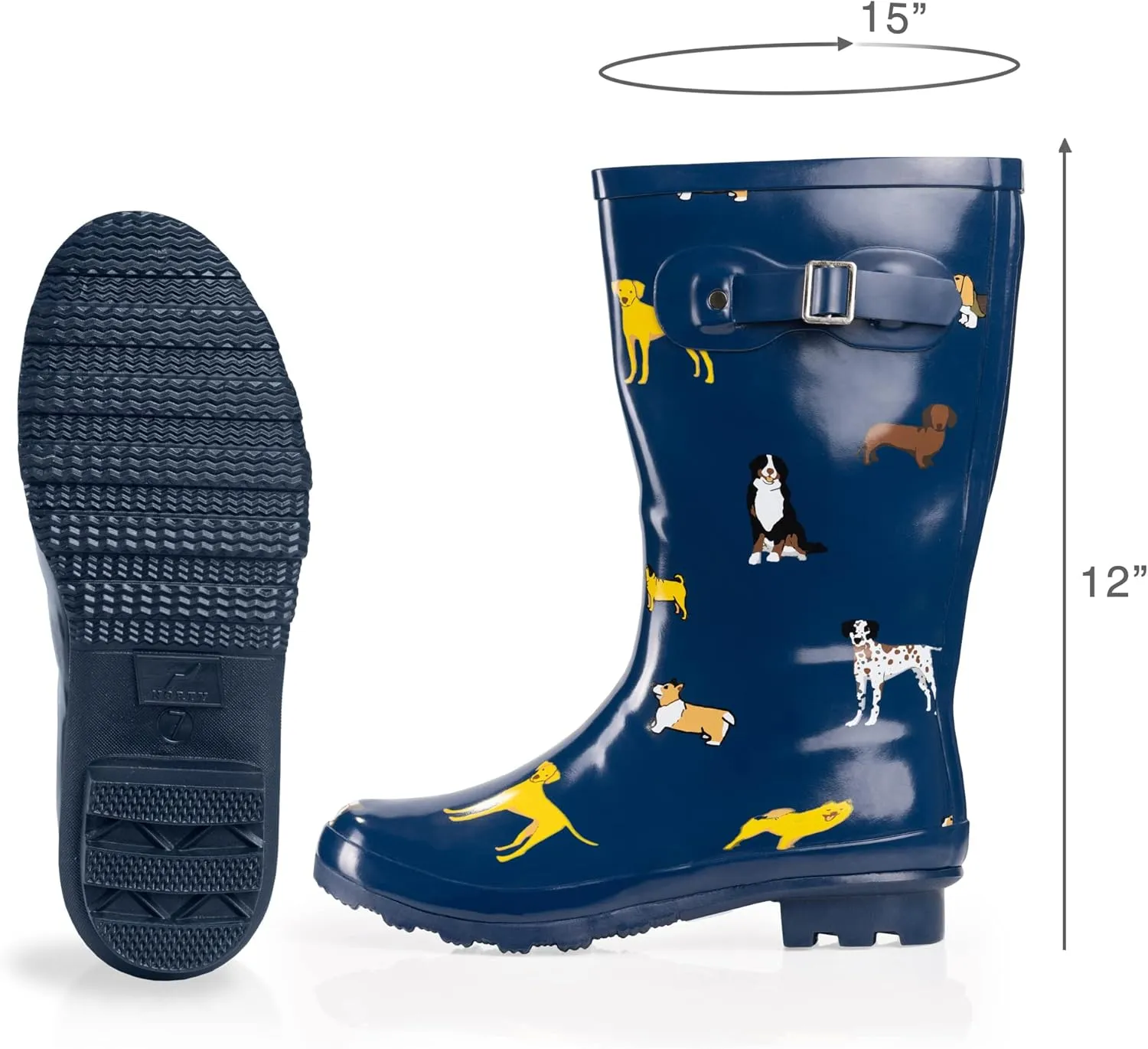 NORTY Women's Hurricane Rain Boots - Mid-Calf Length - Glossy Matte Waterproof Rubber Shoes