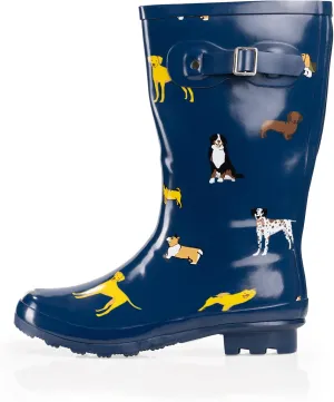 NORTY Women's Hurricane Rain Boots - Mid-Calf Length - Glossy Matte Waterproof Rubber Shoes