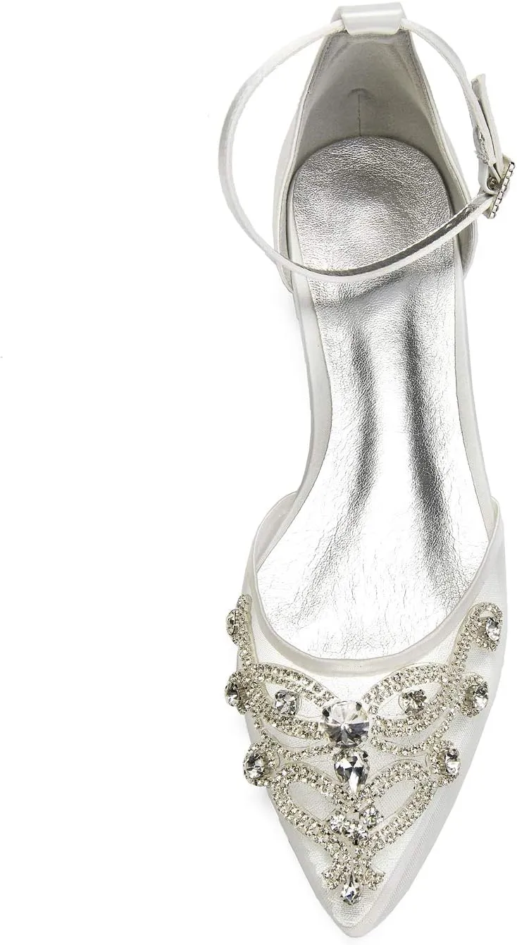 NUURO Women's Ballet Flats Sparkly Crystal Wedding Ballerina Shoes Mesh Wedding Flats for Bride Bridesmaids