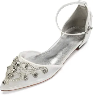 NUURO Women's Ballet Flats Sparkly Crystal Wedding Ballerina Shoes Mesh Wedding Flats for Bride Bridesmaids