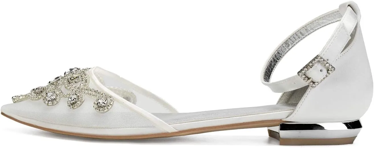 NUURO Women's Ballet Flats Sparkly Crystal Wedding Ballerina Shoes Mesh Wedding Flats for Bride Bridesmaids