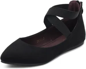 Ollio Women's Faux Suede Elastic Ankle Strap Pointed Toe Ballet Flats F167