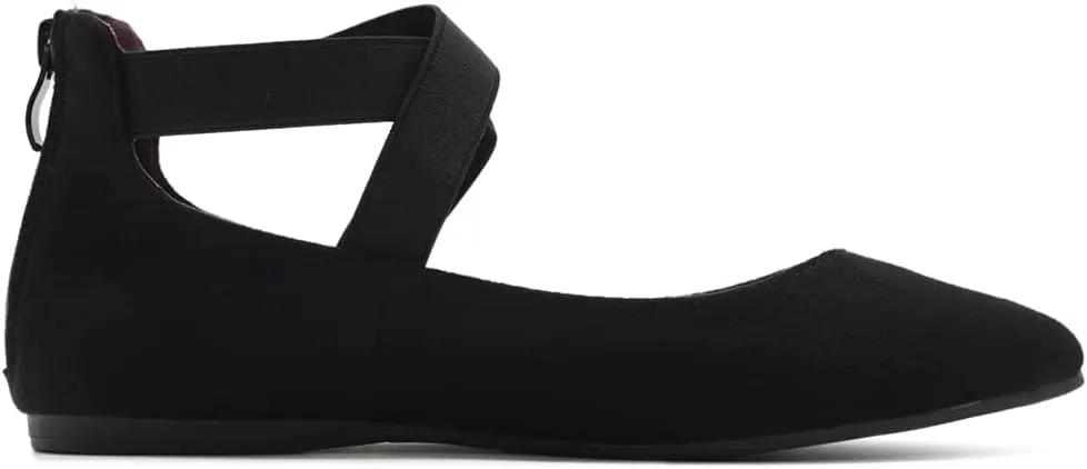 Ollio Women's Faux Suede Elastic Ankle Strap Pointed Toe Ballet Flats F167