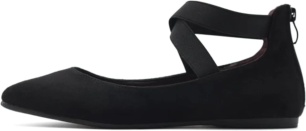 Ollio Women's Faux Suede Elastic Ankle Strap Pointed Toe Ballet Flats F167