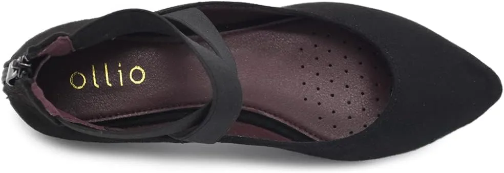 Ollio Women's Faux Suede Elastic Ankle Strap Pointed Toe Ballet Flats F167