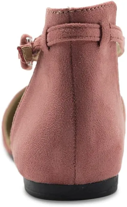 Ollio Women's Shoes Faux Suede Ankle Straps D'Orsay Pointed Toe Ballet Flats