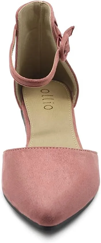 Ollio Women's Shoes Faux Suede Ankle Straps D'Orsay Pointed Toe Ballet Flats