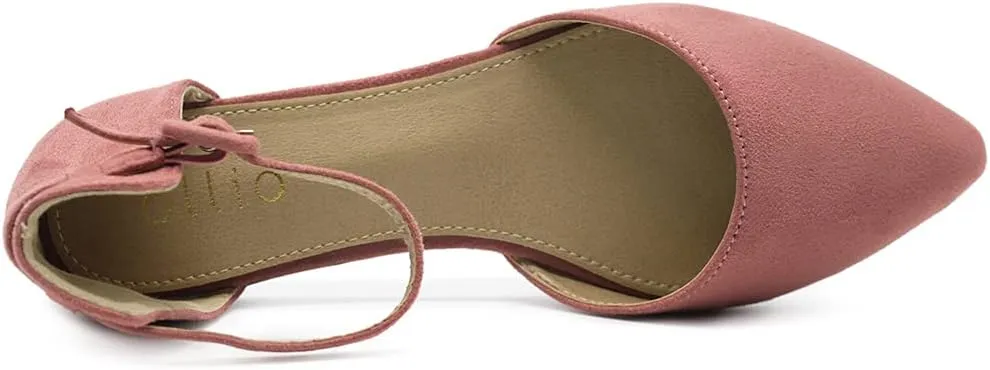 Ollio Women's Shoes Faux Suede Ankle Straps D'Orsay Pointed Toe Ballet Flats