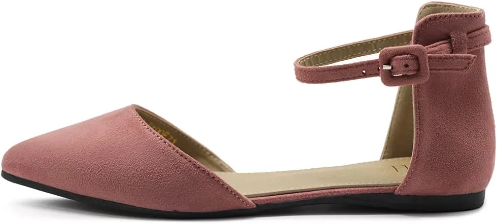 Ollio Women's Shoes Faux Suede Ankle Straps D'Orsay Pointed Toe Ballet Flats