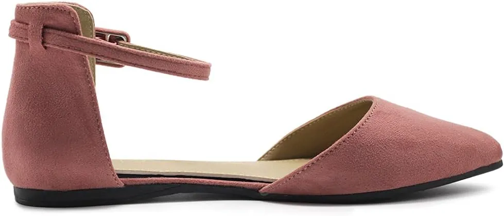 Ollio Women's Shoes Faux Suede Ankle Straps D'Orsay Pointed Toe Ballet Flats