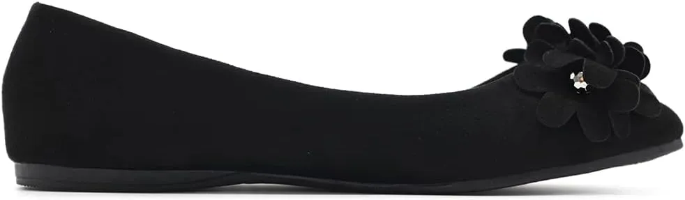 Ollio Women's Shoes Faux Suede Decorative Flower Pointed Toe Ballet Flats JYZ151